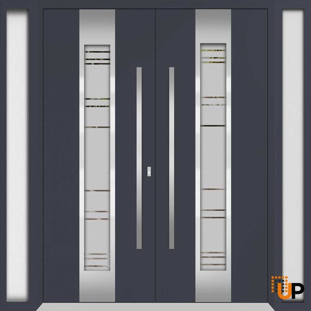 Deux 0757 exterior aluminum double door 96x96 (12+72+12x96) grey steel Photo #1