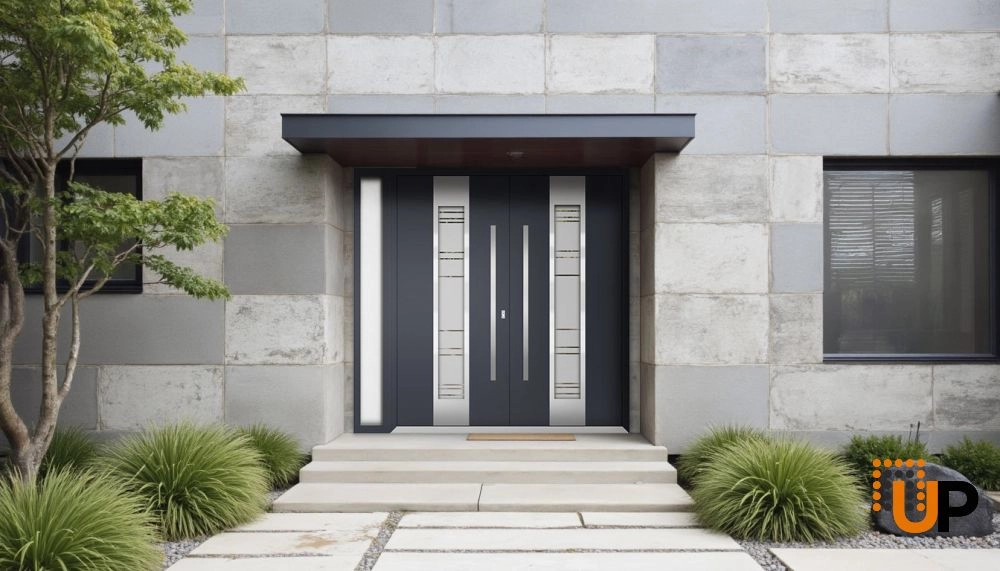 Deux 0757 exterior aluminum double door 84x96 (72+12x96) grey steel Photo #3