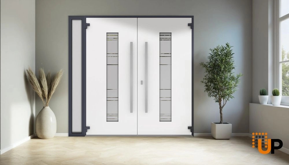 Deux 0757 exterior aluminum double door 88x96 (72+16x96) grey steel Photo #4