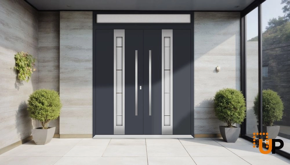 Deux 0757 exterior aluminum double door 72x108 (72x96+12) grey steel Photo #3