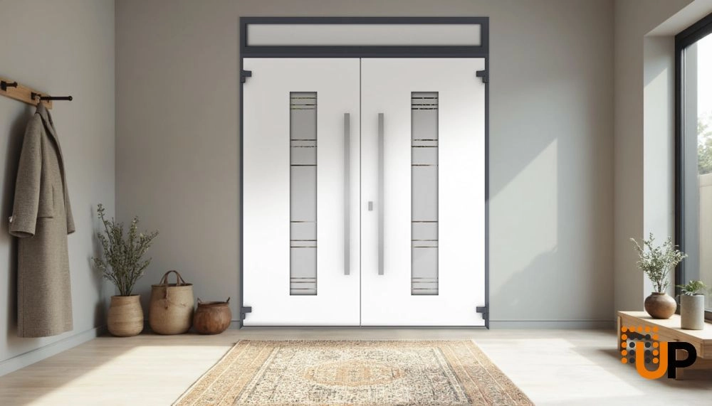 Deux 0757 exterior aluminum double door 72x108 (72x96+12) grey steel Photo #4