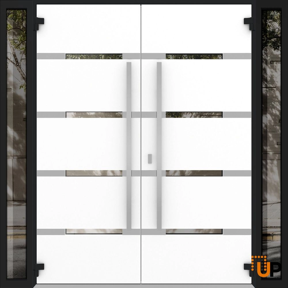 Double swing metal-aluminum modern exterior door with clear-mirrored glass | Deux 1105 Black Enamel | 96 x 96 (12+72+12 x 96) photo#2