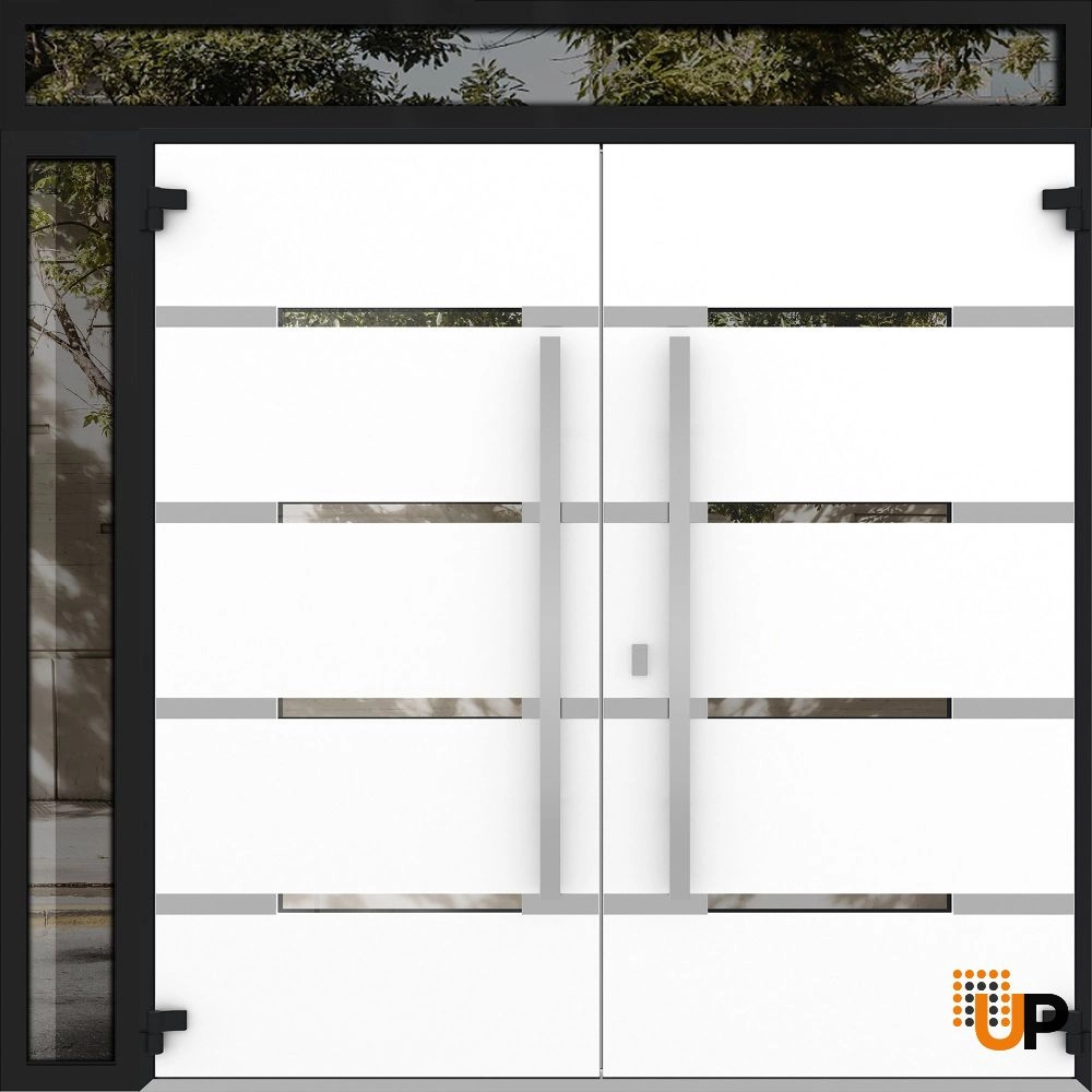 Double swing metal-aluminum modern exterior door with clear-mirrored glass | Deux 1105 Black Enamel | 86 x 112 (72+14 x 96+16) photo#2