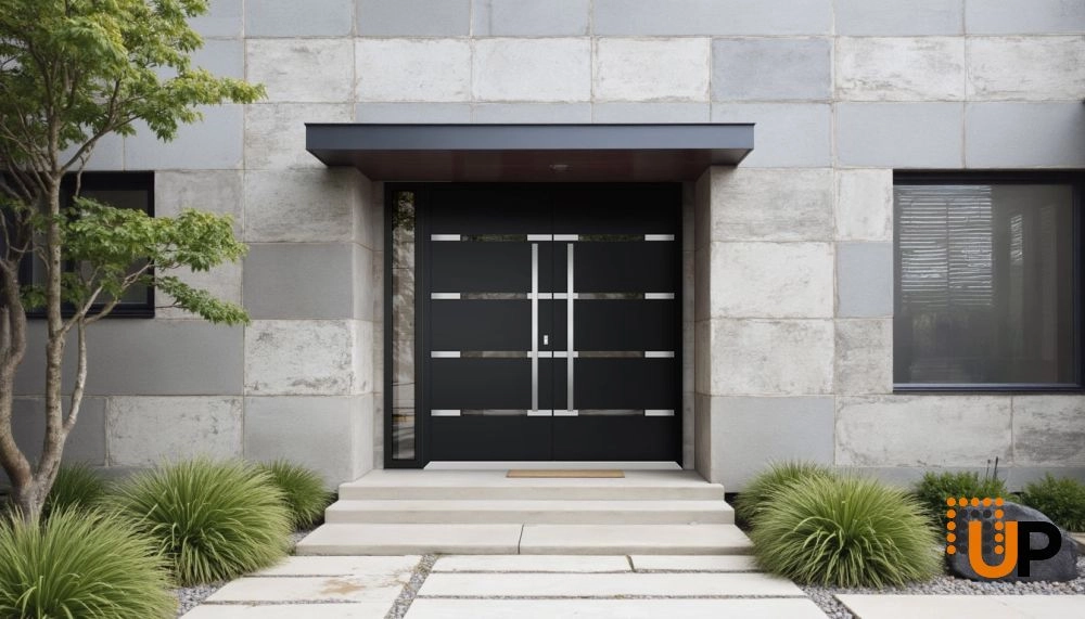 Double swing metal-aluminum modern exterior door with clear-mirrored glass | Deux 1105 Black Enamel | 88 x 80 (72+16 x 80) photo#3