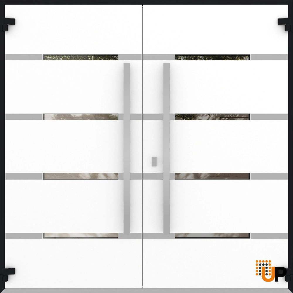 Double swing metal-aluminum modern exterior door with clear-mirrored glass | Deux 1105 Black Enamel | 72 x 80 (72 x 80) photo#2