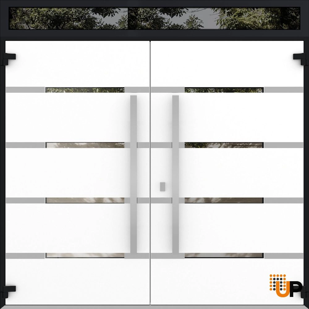 Double swing metal-aluminum modern exterior door with clear-mirrored glass | Deux 1105 Black Enamel | 72 x 92 (72 x 80+12) photo#2