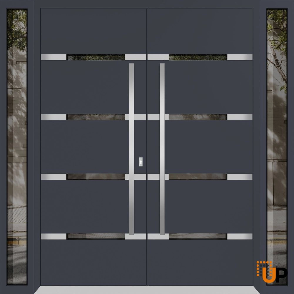 Deux 1105 exterior aluminum double door 100x96 (14+72+14x96) grey steel Photo #1