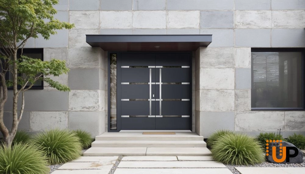 Deux 1105 exterior aluminum double door 84x96 (72+12x96) grey steel Photo #3