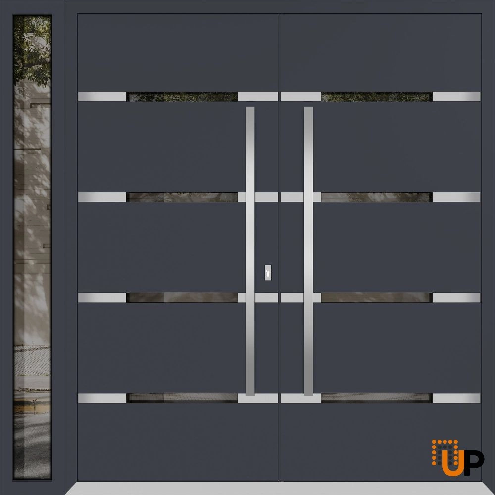 Deux 1105 exterior aluminum double door 86x96 (72+14x96) grey steel Photo #1