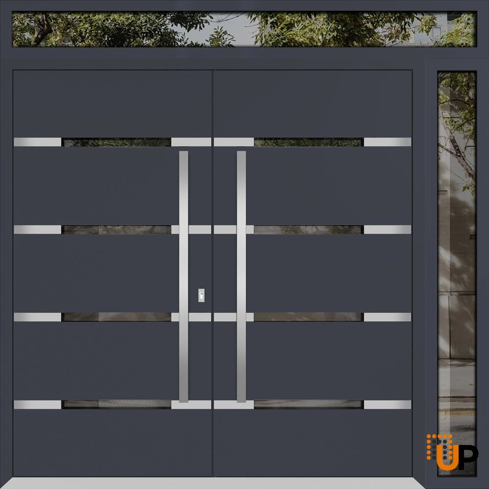 Deux 1105 exterior aluminum double door 88x112 (72+16x96+16) grey steel Photo #1