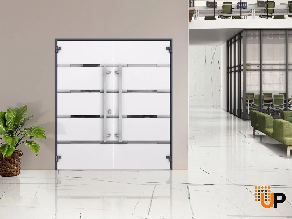 Deux 1105 exterior aluminum double door 72x96 grey steel Photo #4