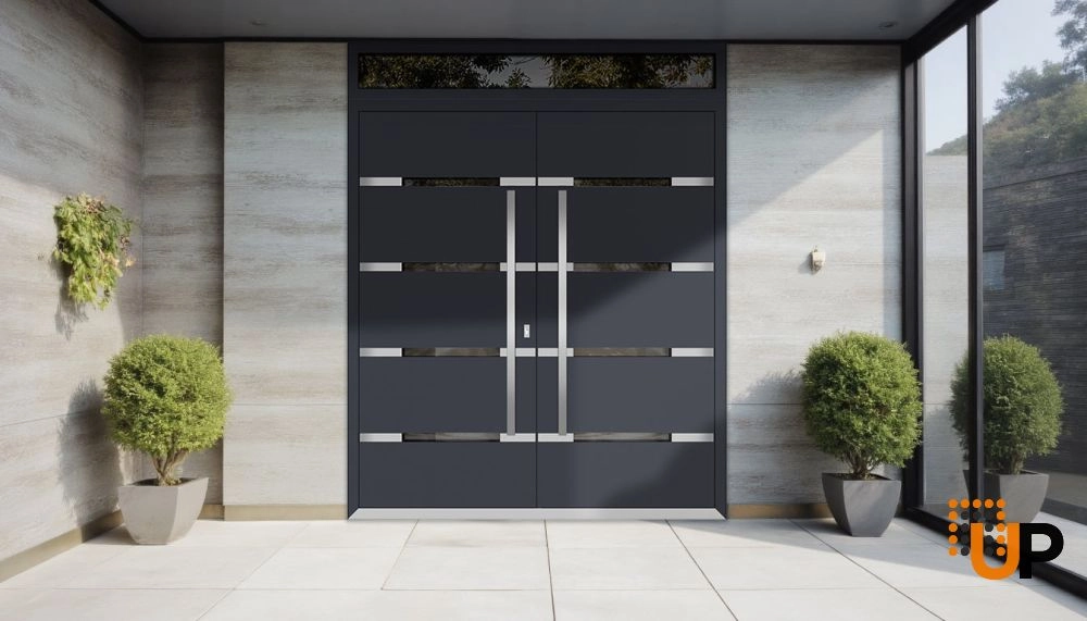 Deux 1105 exterior aluminum double door 72x110 (72x96+14) grey steel Photo #3