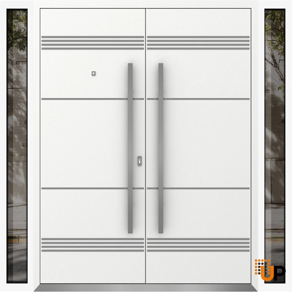 Deux 1705 exterior aluminum double door 104x96 (16+72+16x96) white steel Photo #1