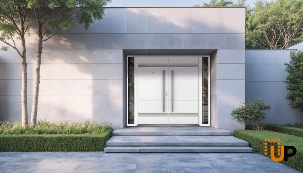 Deux 1705 exterior aluminum double door 104x96 (16+72+16x96) white steel Photo #3