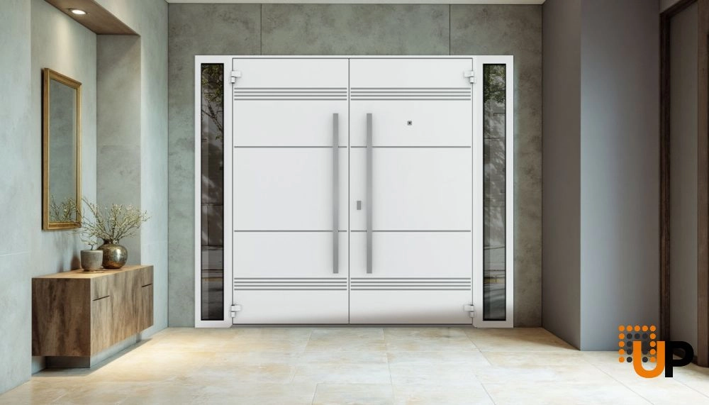 Deux 1705 exterior aluminum double door 104x96 (16+72+16x96) white steel Photo #4