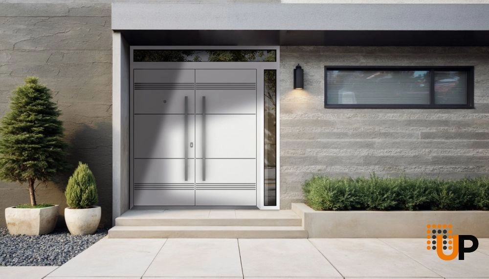 Deux 1705 exterior aluminum double door 84x108 (72+12x96+12) white steel Photo #3