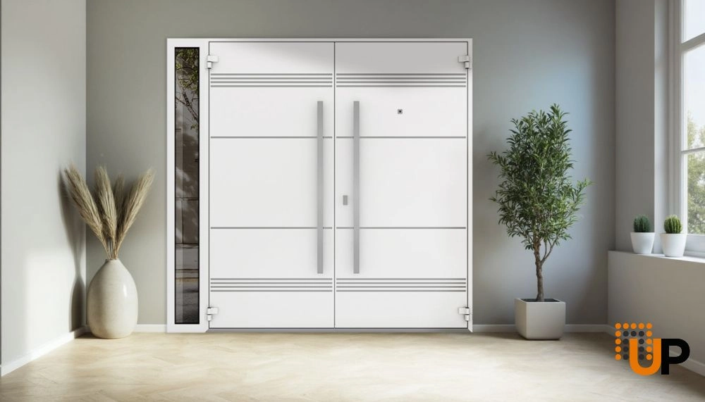 Deux 1705 exterior aluminum double door 86x96 (72+14x96) white steel Photo #4