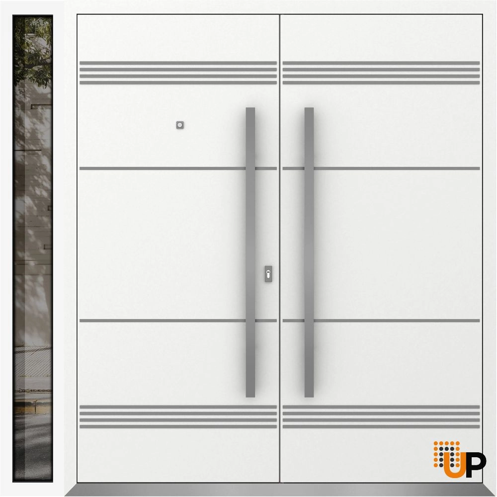 Deux 1705 exterior aluminum double door 88x96 (72+16x96) white steel Photo #1