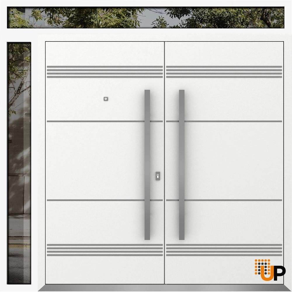 Deux 1705 exterior aluminum double door 88x112 (72+16x96+16) white steel Photo #2