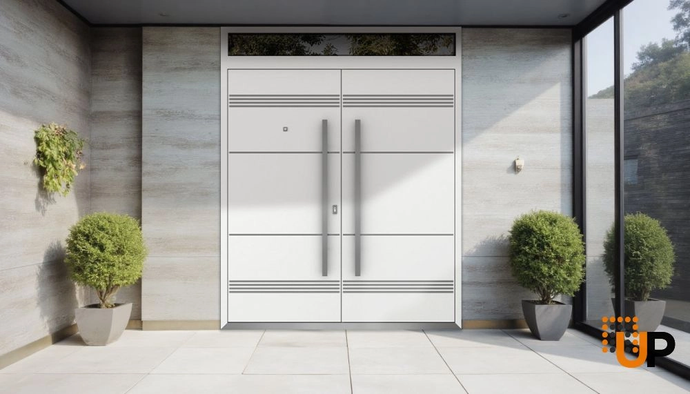 Deux 1705 exterior aluminum double door 72x110 (72x96+14) white steel Photo #3