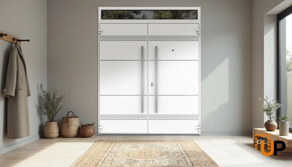 Deux 1705 exterior aluminum double door 72x110 (72x96+14) white steel Photo #4