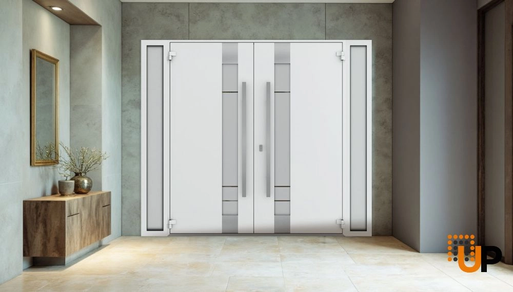 Deux 1713 exterior aluminum double door 100x96 (14+72+14x96) white steel Photo #4