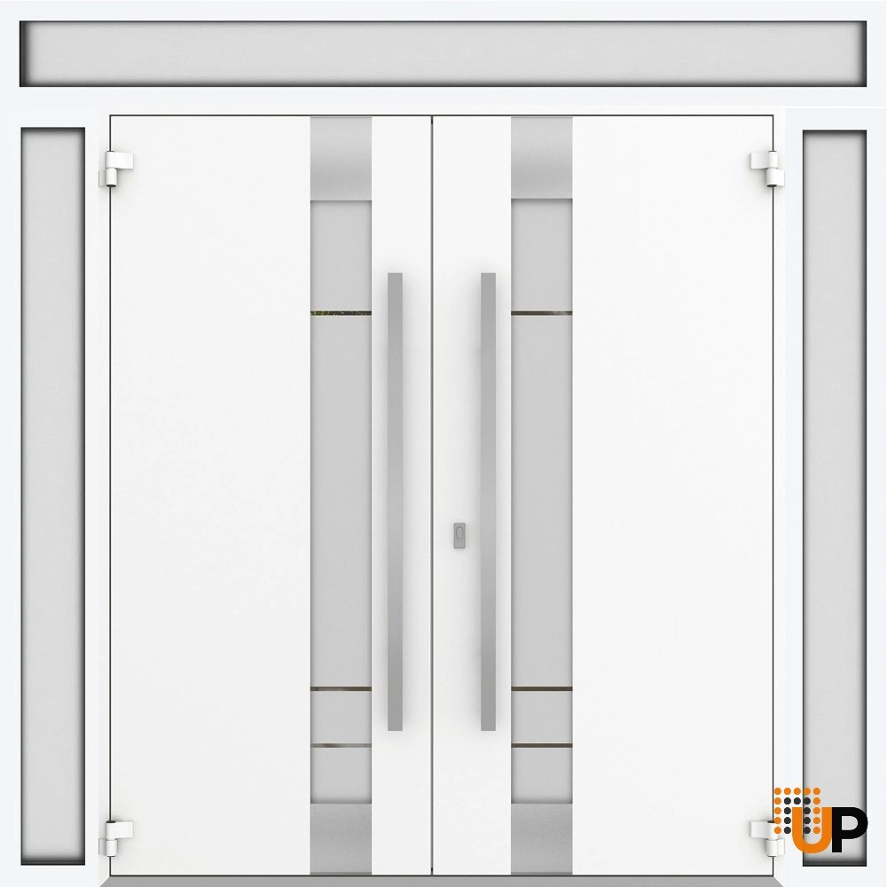 Deux 1713 exterior aluminum double door 100x112 (14+72+14x96+16) white steel Photo #2