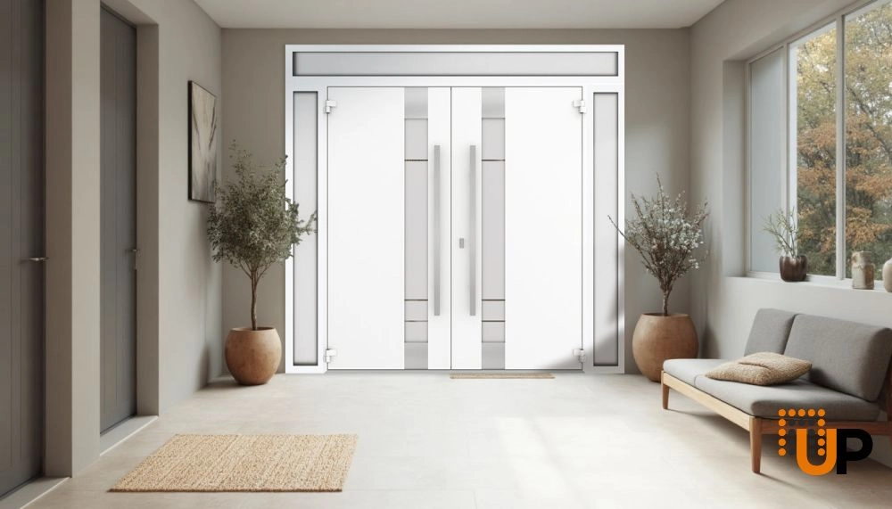 Deux 1713 exterior aluminum double door 104x108 (16+72+16x96+12) white steel Photo #4