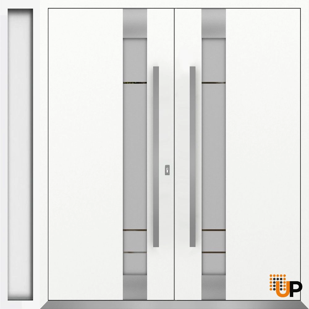 Deux 1713 exterior aluminum double door 84x96 (72+12x96) white steel Photo #1
