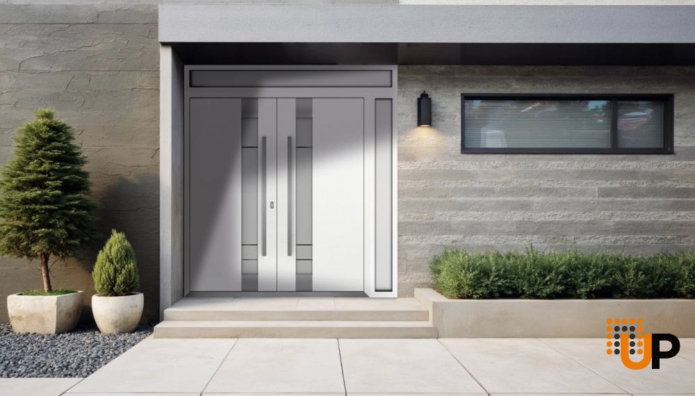Deux 1713 exterior aluminum double door 84x112 (72+12x96+16) white steel Photo #3