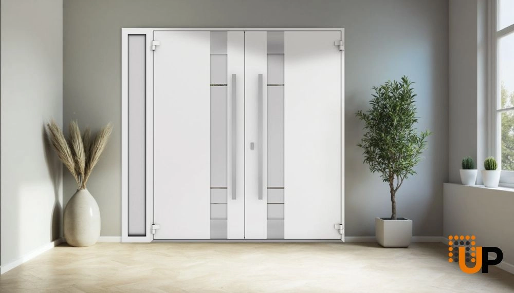 Deux 1713 exterior aluminum double door 86x96 (72+14x96) white steel Photo #4
