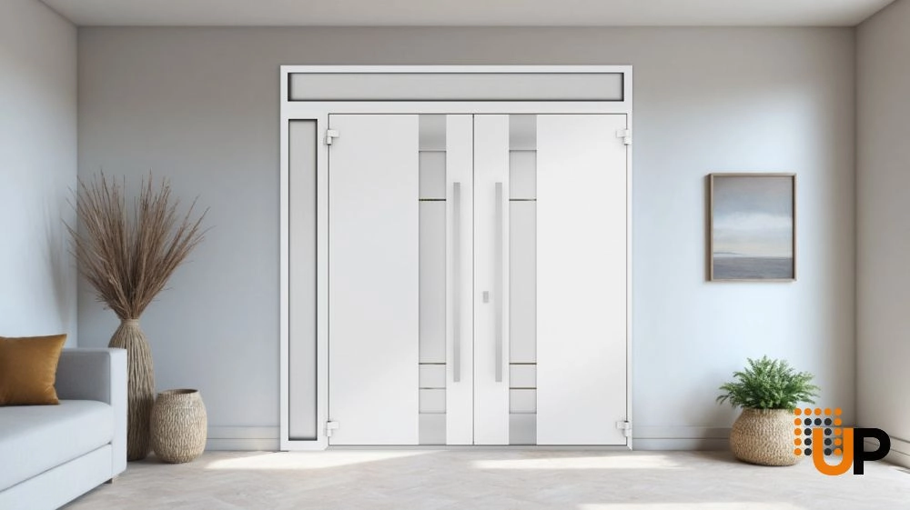 Deux 1713 exterior aluminum double door 86x110 (72+14x96+14) white steel Photo #4