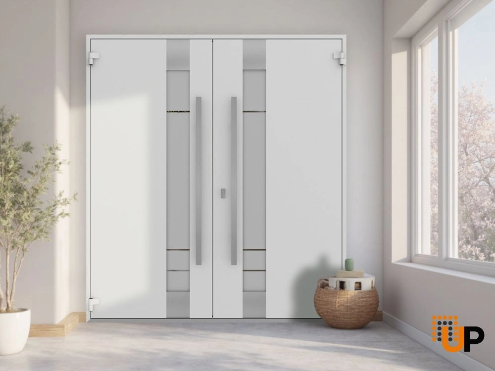 Deux 1713 exterior aluminum double door 72x96 white steel Photo #4