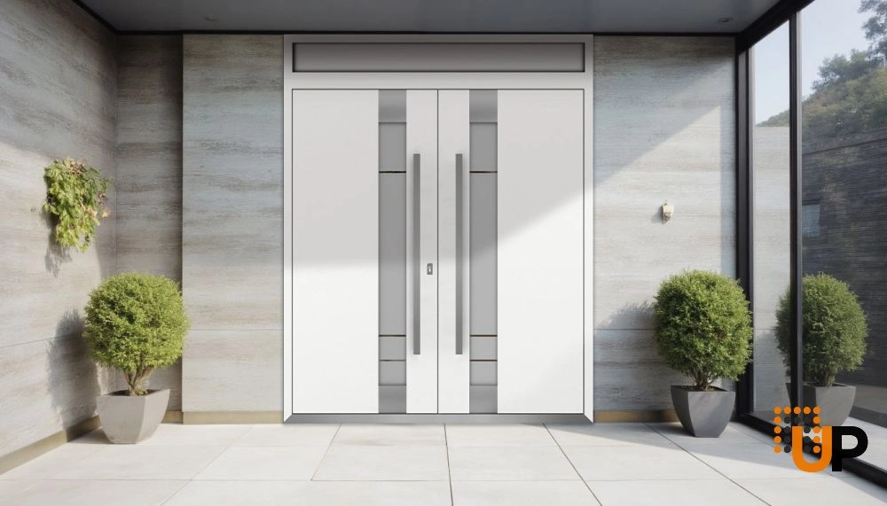 Deux 1713 exterior aluminum double door 72x112 (72x96+16) white steel Photo #3