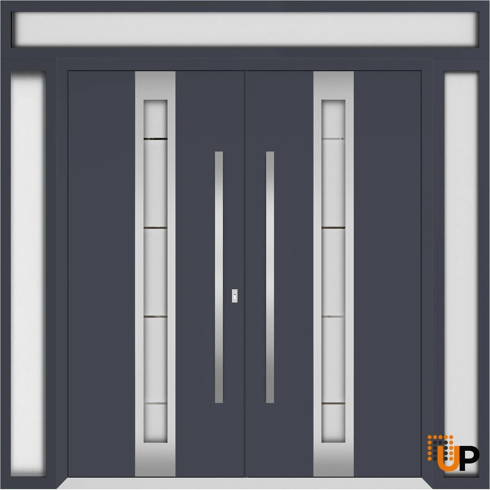 Deux 1717 exterior aluminum double door 104x112 (16+72+16x96+16) grey steel Photo #1