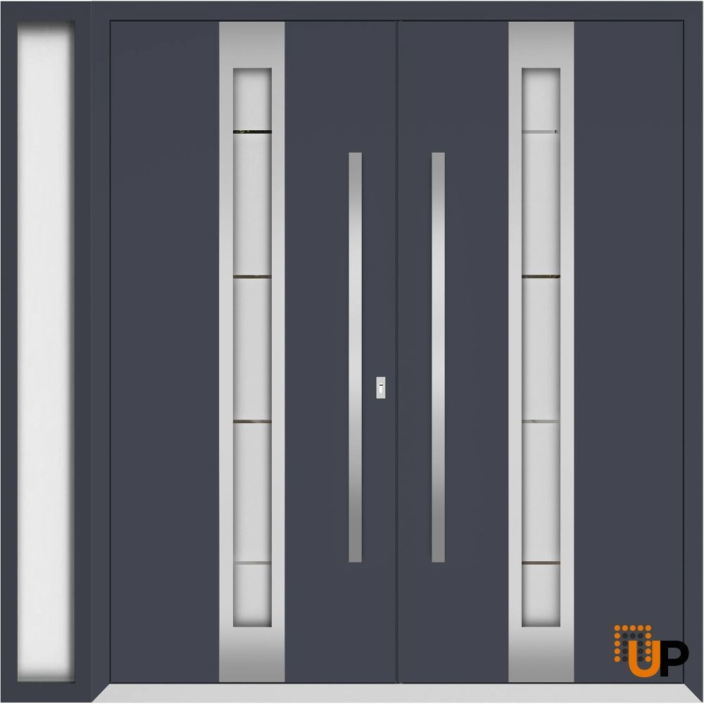 Deux 1717 exterior aluminum double door 86x96 (72+14x96) grey steel Photo #1