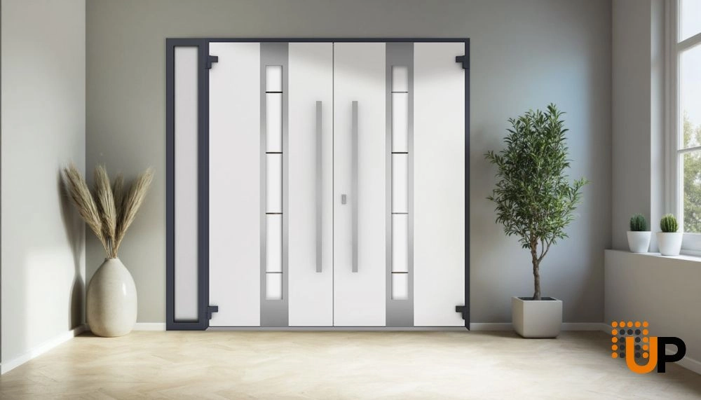 Deux 1717 exterior aluminum double door 86x96 (72+14x96) grey steel Photo #4