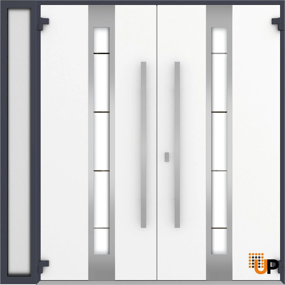 Deux 1717 exterior aluminum double door 88x96 (72+16x96) grey steel Photo #2