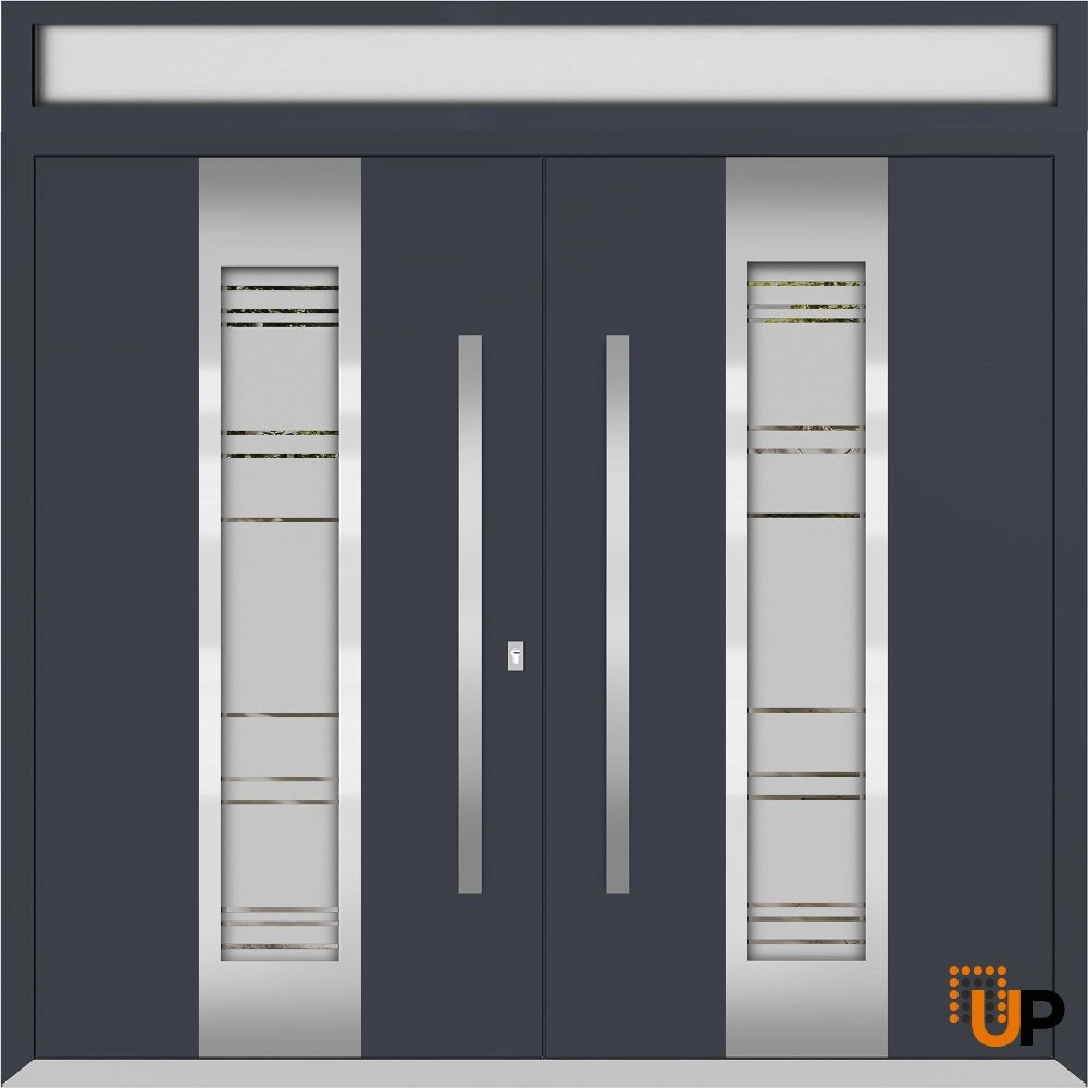 Deux 1717 exterior aluminum double door 72x108 (72x96+12) grey steel Photo #1