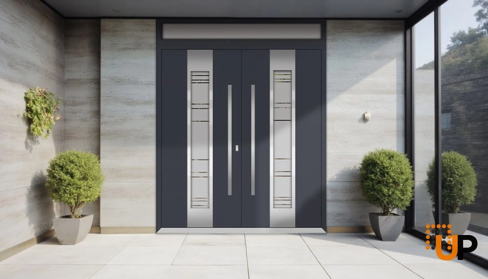 Deux 1717 exterior aluminum double door 72x110 (72x96+14) grey steel Photo #3