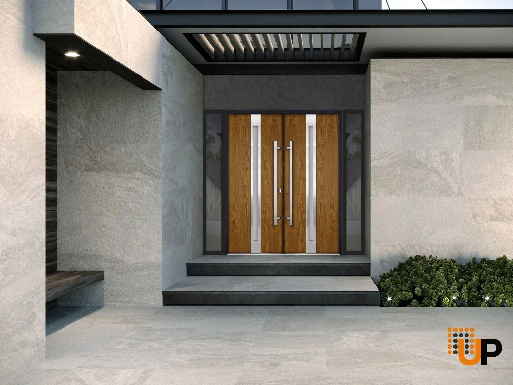 Deux 1744 exterior aluminum double door 96x96 (12+72+12x96) brown steel Photo #3