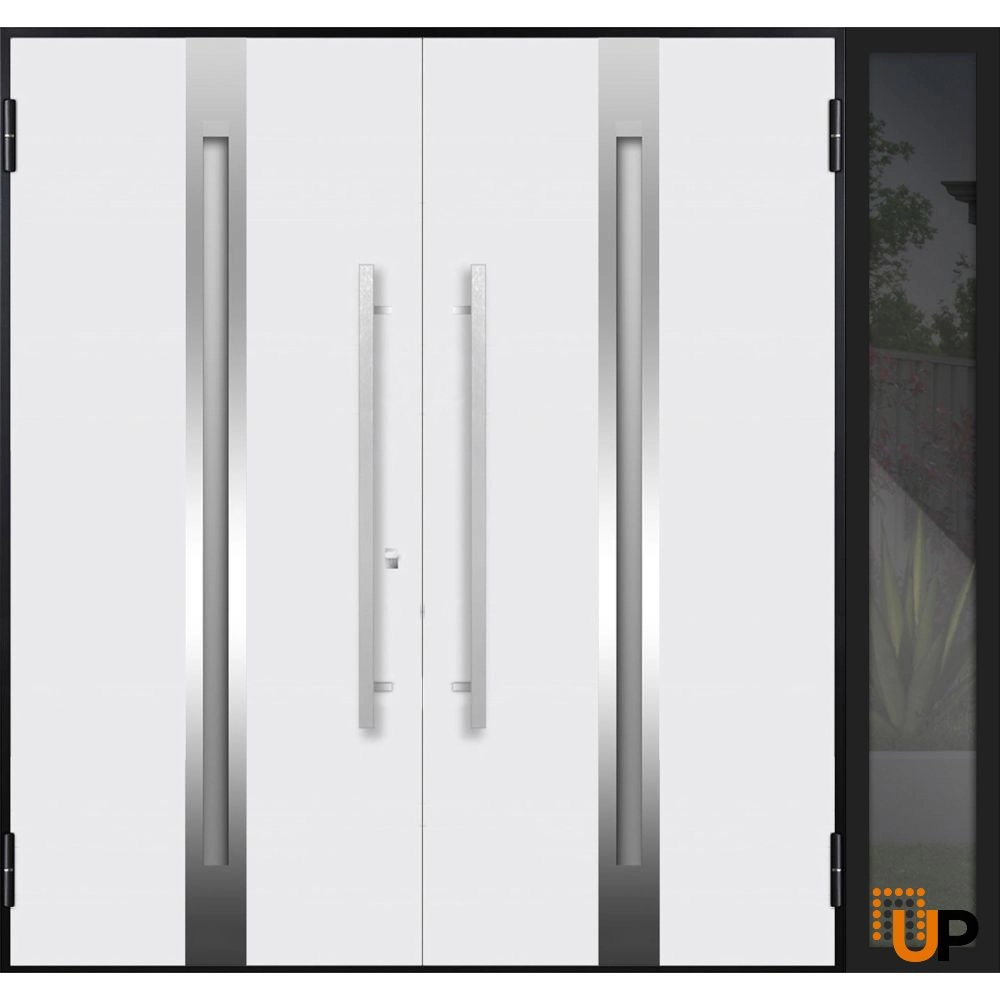 Double swing metal-aluminum modern exterior door with clear-mirrored glass | Deux 1744 Natural Oak | 88 x 96 (72+16 x 96) photo#2