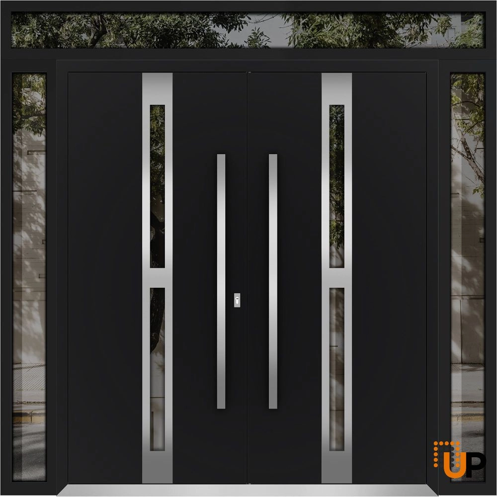 Deux 1755 exterior aluminum double door 96x110 (12+72+12x96+14) black steel Photo #1