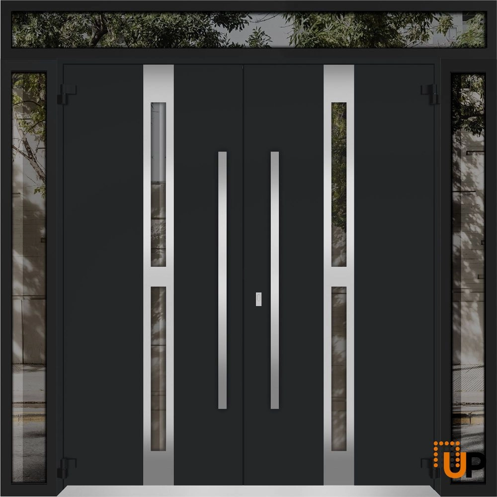 Deux 1755 exterior aluminum double door 96x112 (12+72+12x96+16) black steel Photo #2