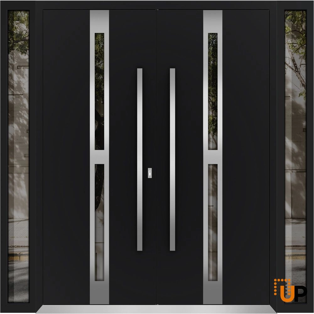 Deux 1755 exterior aluminum double door 100x96 (14+72+14x96) black steel Photo #1