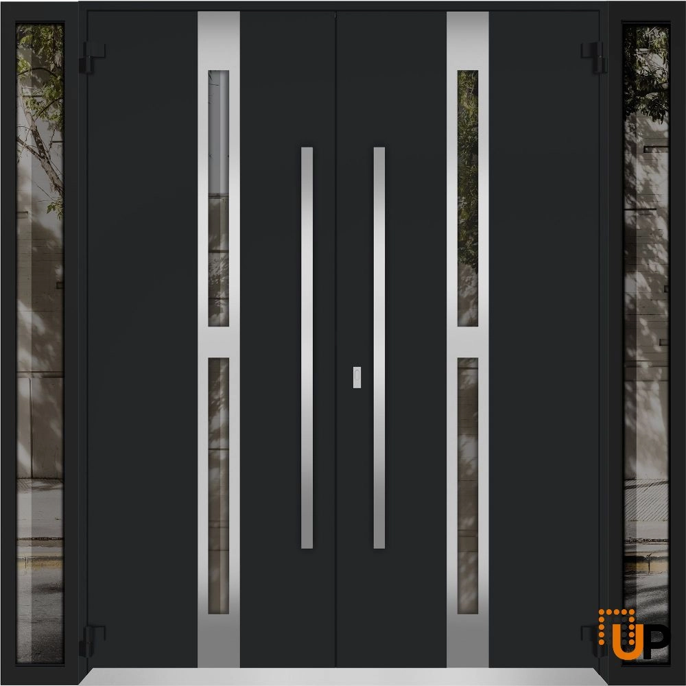 Deux 1755 exterior aluminum double door 104x96 (16+72+16x96) black steel Photo #2