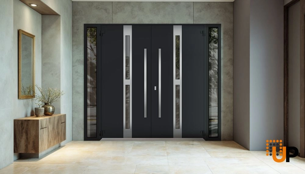 Deux 1755 exterior aluminum double door 104x96 (16+72+16x96) black steel Photo #4