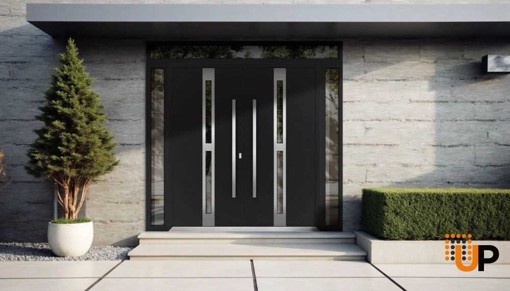 Deux 1755 exterior aluminum double door 104x110 (16+72+16x96+14) black steel Photo #3