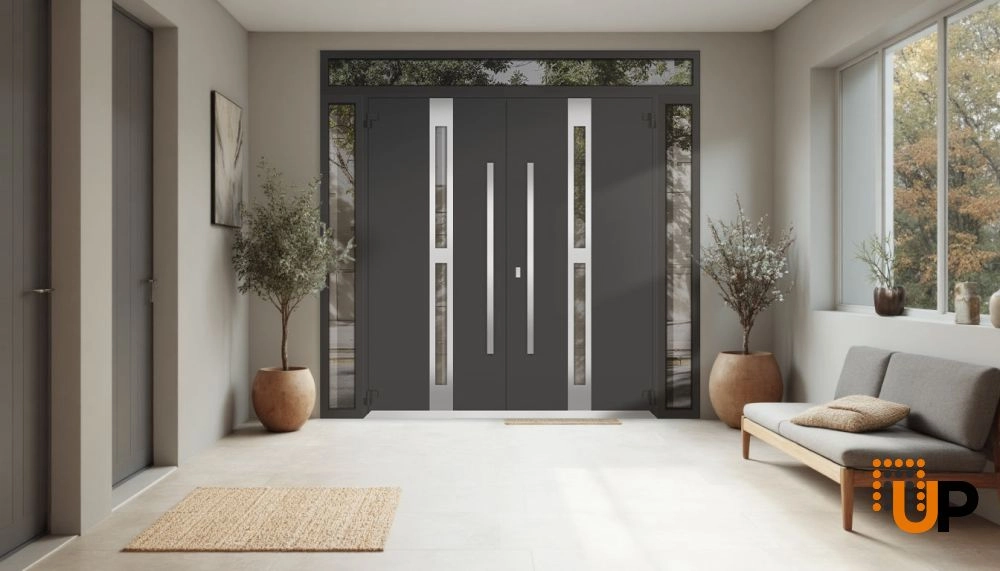 Deux 1755 exterior aluminum double door 104x112 (16+72+16x96+16) black steel Photo #4