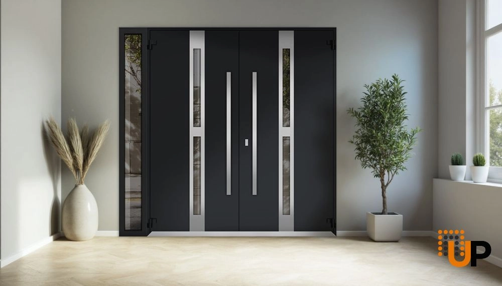Deux 1755 exterior aluminum double door 84x96 (72+12x96) black steel Photo #4